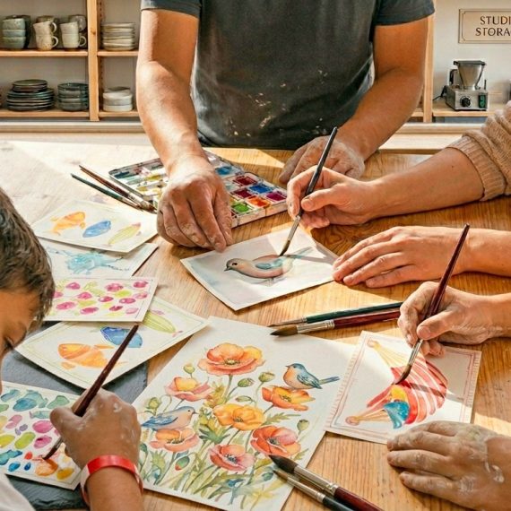 Aquarellkurs für Kinder und Eltern in Köln beim gemeinsamen Malen